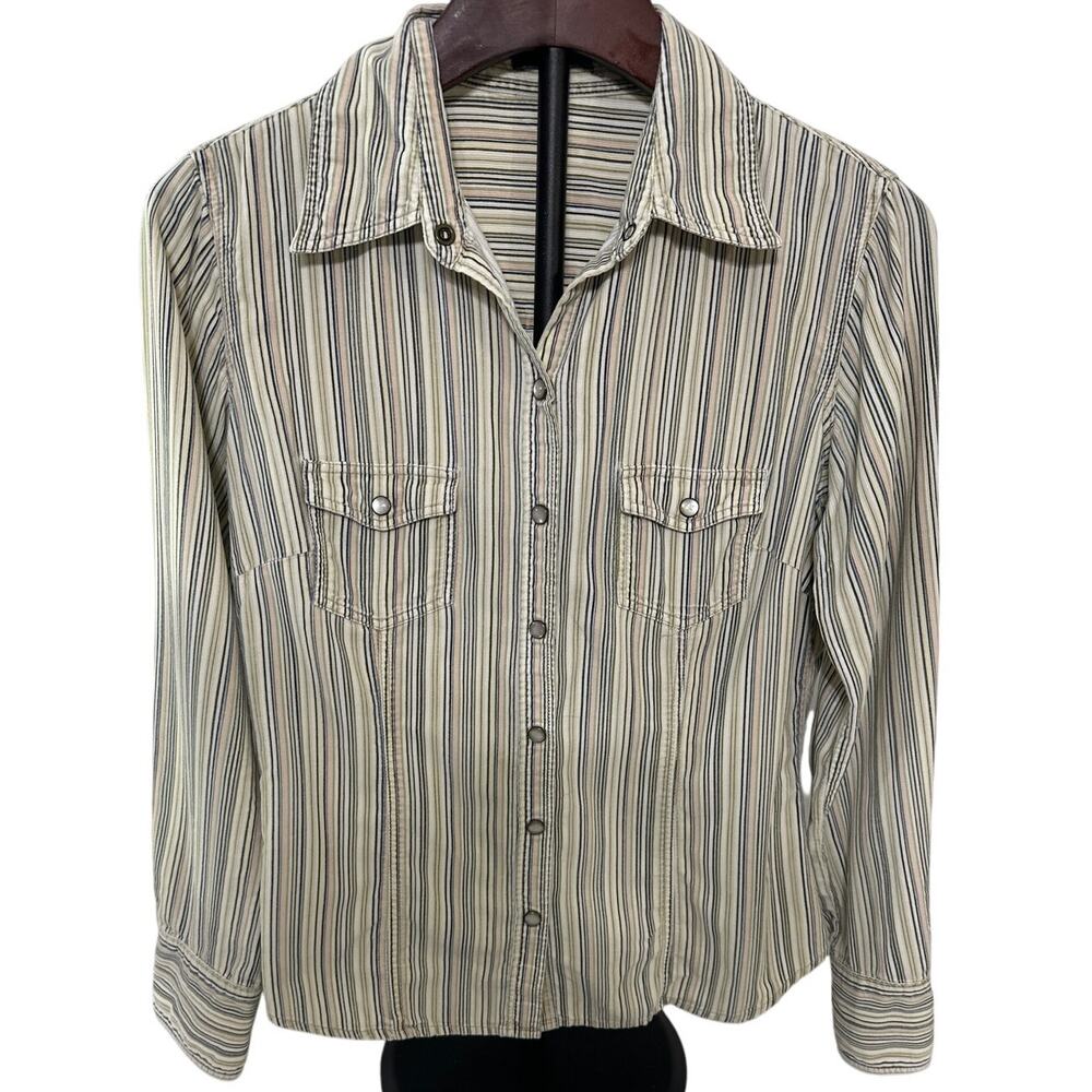 J.Crew Striped Multicolor Thin Corduroy Pearl Snap Button Shirt